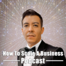 A man in a tuxedo stands in front of a sparkling, starry background, evoking the glamour of awards and recognition. The text at the bottom reads, How To Scale A Business Podcast.