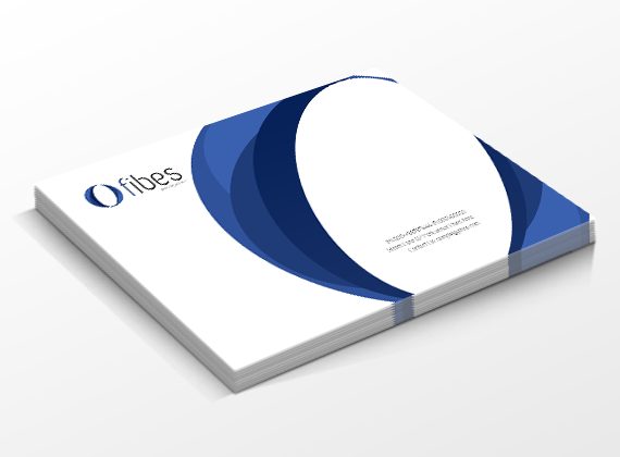 A stack of modern business cards featuring a blue circular logo and the text fibes on a white background with curved blue design elements.
