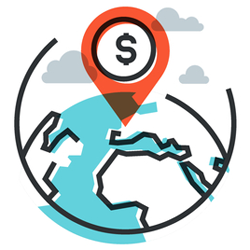 Illustration of a globe with a red location pin featuring a dollar sign, symbolizing global finance or international money locations. Some clouds are in the background, reflecting how Local SEO Packages can boost worldwide business visibility.