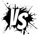 The image shows bold white letters VS over a black paint splatter background, symbolizing a versus or competition scenario.